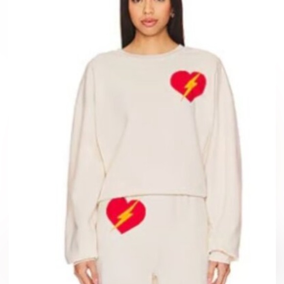 Aviator Nation Tops - Aviator Nation Cream Crew Red Lightning Heart
